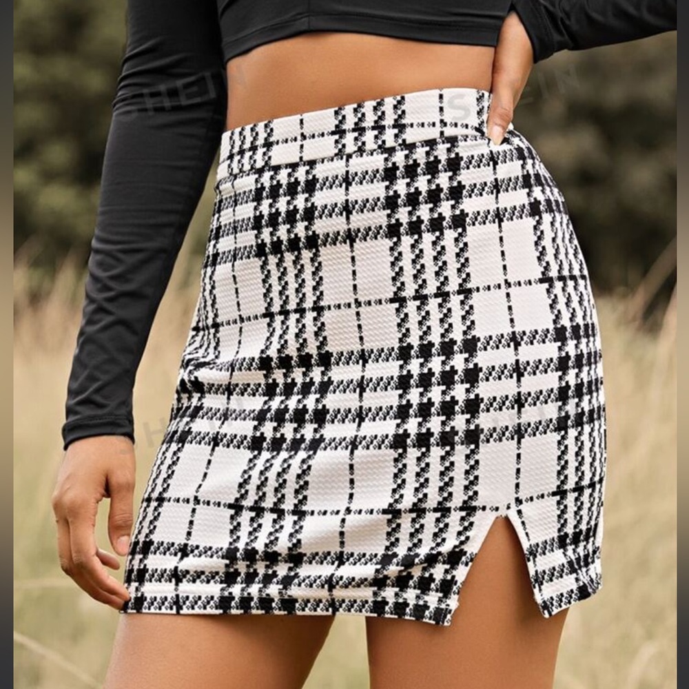SHEIN black and white plaid skirt